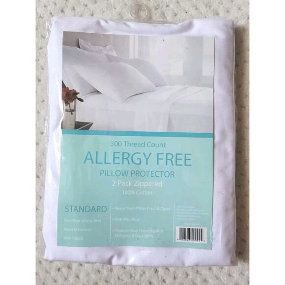 NEW 2 PACK Allergy Free Cotton Zippered Standard Pillow Protector - Picture 1 of 2